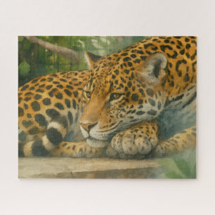 Quebra-cabeça Estilidade do ouro - Leopardo em repouso na folhag