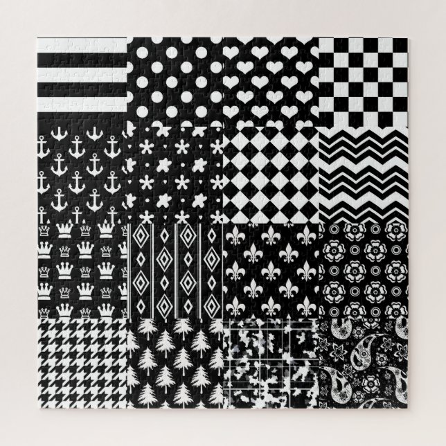 Quebra-cabeça Estilo de Padrão Misto Preto Minimalista (Vertical)