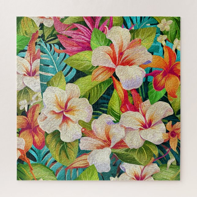 Quebra-cabeça Estilo de Pintura a Óleo Floral Tropical (Vertical)