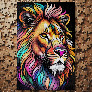 Quebra-cabeça Estilo de Vidro Obtido Por Aquarela Lion