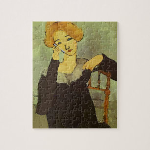 Quebra-cabeça Estilo de vintagem da mulher no telefone celular