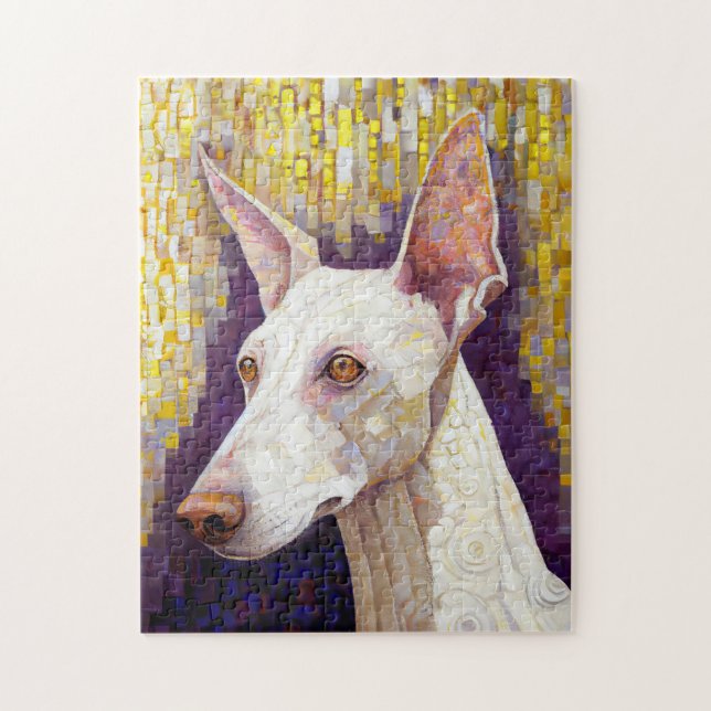 Quebra-cabeça Estilo Klimt Elegante Cachorro Branco e Mosaico Do (Vertical)