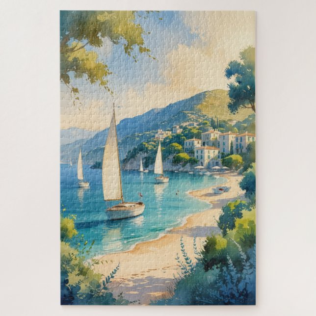 Quebra-cabeça Estilo Vintage Cote D'Azur Viagem francês (Vertical)