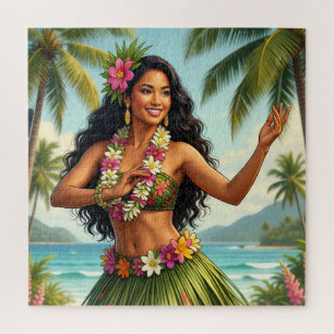 Quebra-cabeça Estilo Vintage Havaiano Garota Hula Viagem