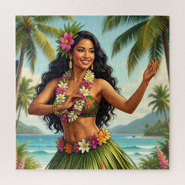 Quebra-cabeça Estilo Vintage Havaiano Garota Hula Viagem (Vertical)