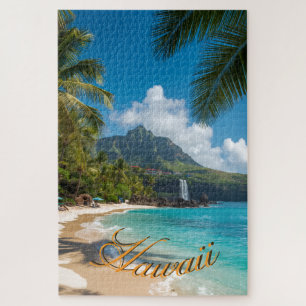 Quebra-cabeça Estilo Vintage Havaiano Palmeiras Mar Azul Céu Via