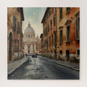 Quebra-cabeça Estilo Vintage Roma Viagem Italiana Aquarela