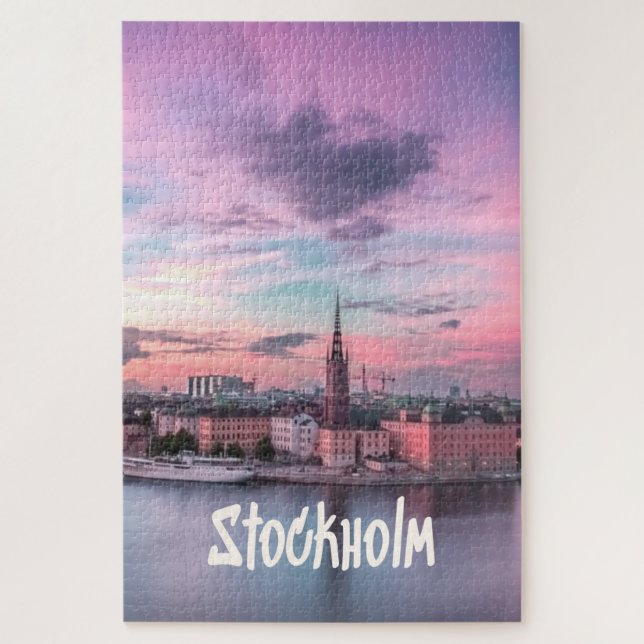 Quebra-cabeça Estocolmo Capital da Noite da Suecia Skyline (Vertical)