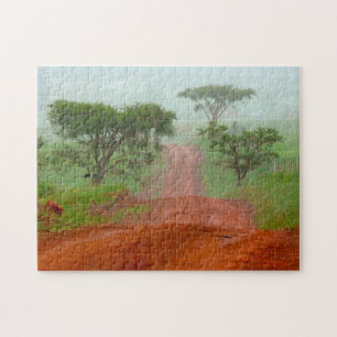 Quebra-cabeça Estrada Terra Vermelha Veldt Névoa África do Sul.