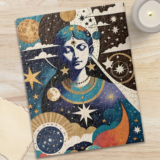 Quebra-cabeça Estrela Celestial Mística Deusa Noite Céu (Mystical Celestial Star Goddess Night Sky Jigsaw Puzzle)
