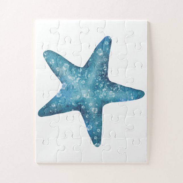 Quebra-cabeça Estrela-do-mar Azul Aquarela Náutica (Vertical)