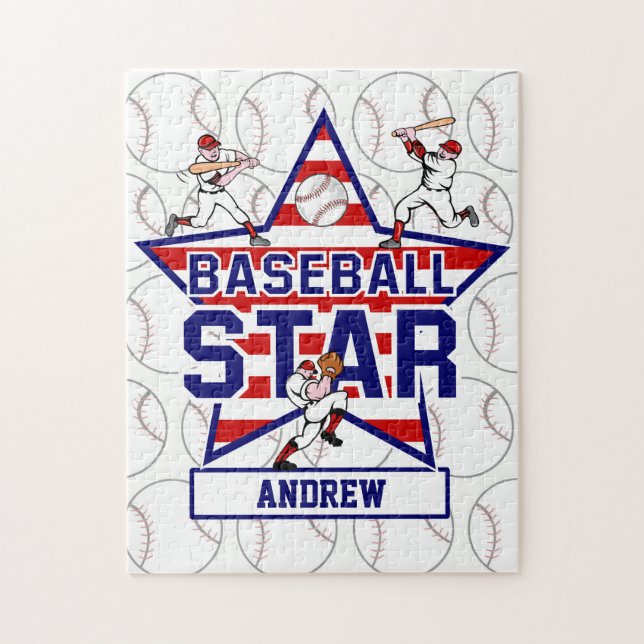 Quebra-cabeça Estrela e listras de basebol personalizadas (Vertical)