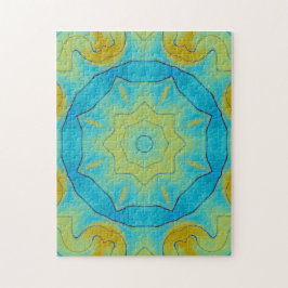 Quebra-cabeça Estrela Oriental em Azul e Amarelo Dourado Antigo