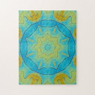 Quebra-cabeça Estrela Oriental em Azul e Amarelo Dourado Antigo