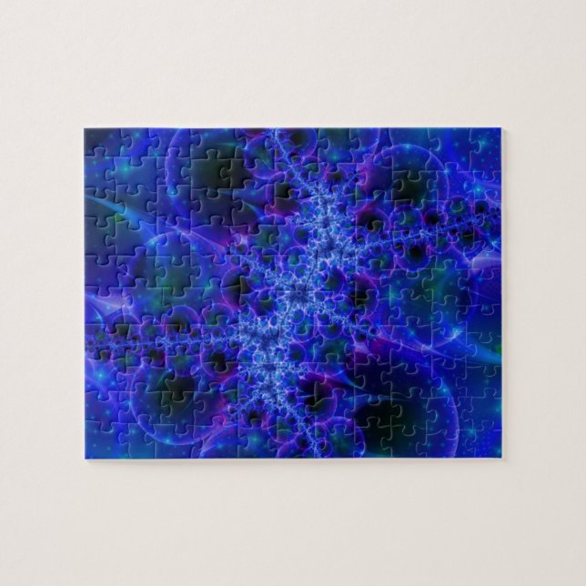 Quebra-cabeça Estrelas Brilhantes | Arte Fractal Azul e Branca (Horizontal)