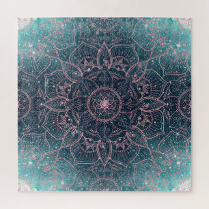 Quebra-cabeça Estrelas da Nebulosa Azul de Mandala, Rosa Dourado