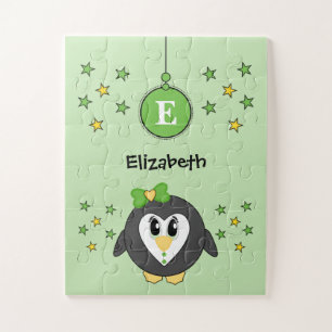 Quebra-cabeça Estrelas de pinguim bonitas e crianças verdes