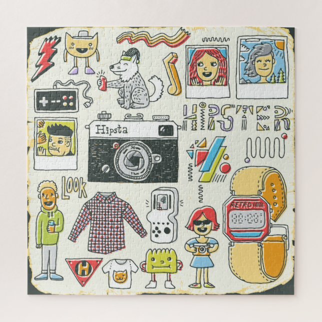 Quebra-cabeça Estropo do hipster: conjunto de rabiscos desenhado (Vertical)