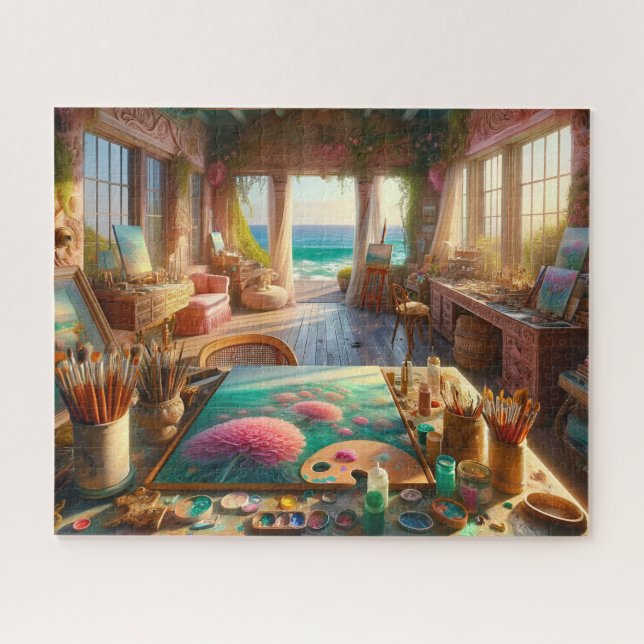 Quebra-cabeça Estúdio de Artista à Beira-Mar pelo Oceano (Horizontal)