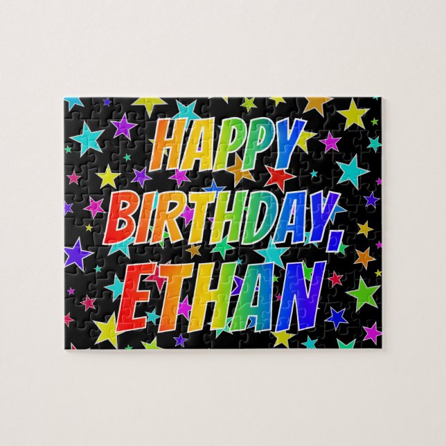 Quebra-cabeça "ETHAN" Primeiro Nome, Diversão "FELIZ ANIVERSÁRIO (Horizontal)
