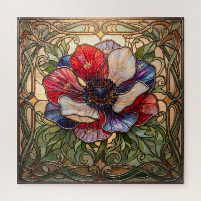 Quebra-cabeça Ethereal Stained Glass Anemone Flower Puzzle (Vertical)