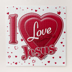 Quebra-cabeça Eu Amo Jesus Coração Vermelho