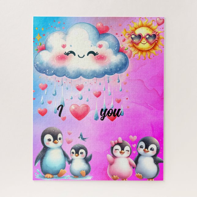 Quebra-cabeça Eu te amo pinguins (Vertical)