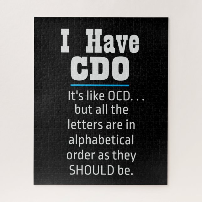Quebra-cabeça Eu tenho o CDO preto Engraçado Humor de TOC (Vertical)