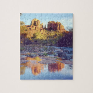 Quebra-cabeça EUA, Arizona, Sedona. Cathedral Rock refletindo