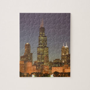 Quebra-cabeça EUA, Illinois, Chicago: Paisagem Urbana / Noite