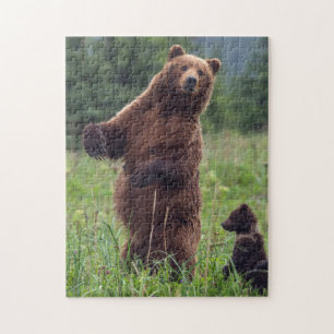 Quebra-cabeça EUA, sudeste do Alasca, Urso Pardo e filhote