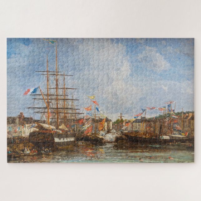 Quebra-cabeça Eugene Boudin - Festival no Porto de Honfleur (Horizontal)