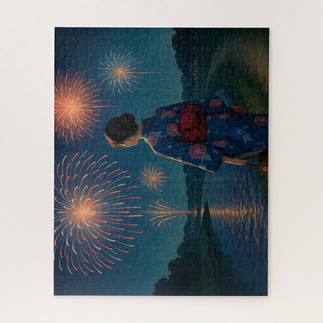 Quebra-cabeça Evening Fireworks and Yukata by the Riverside (Vertical)