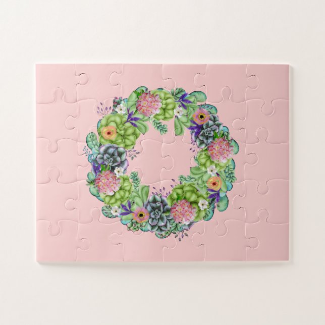 Quebra-cabeça Exaustor Floral de Aquarela Suculta a Rosa (Horizontal)