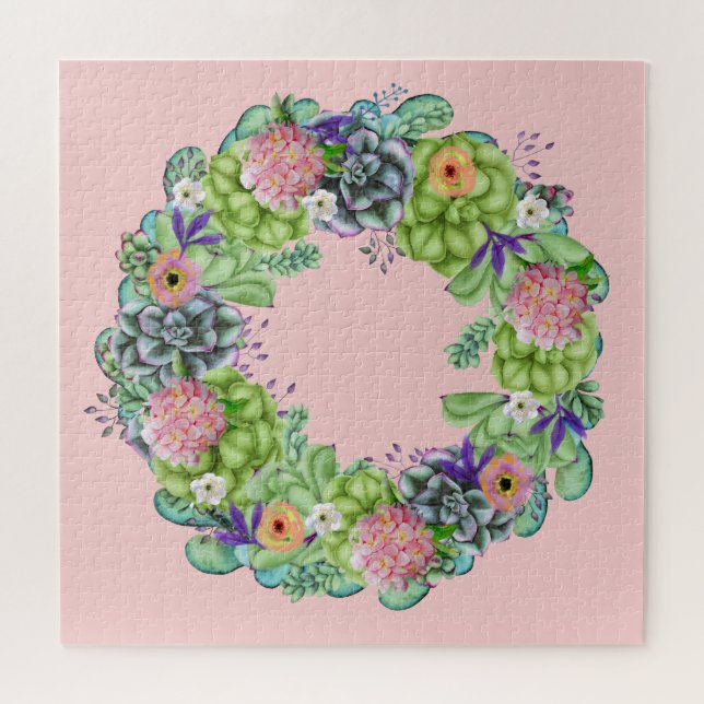 Quebra-cabeça Exaustor Floral de Aquarela Suculta a Rosa (Horizontal)
