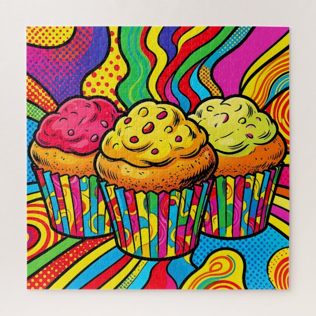 Quebra-cabeça Explosão de Cupcakes de Arco-Íris da Pop Art (Vertical)