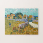 Quebra-cabeça Fábrica de Provença | Vincent Van Gogh<br><div class="desc">Farmhouse in Provence (1888) por Vincent Van Gogh,  artista poste-impressionista holandês. Arte original é um óleo na pintura da paisagem da canvas em amarelos vibrantes do ouro e tons azuis aqua.

Use as ferramentas de design para adicionar texto personalizado ou personalizar a imagem.</div>
