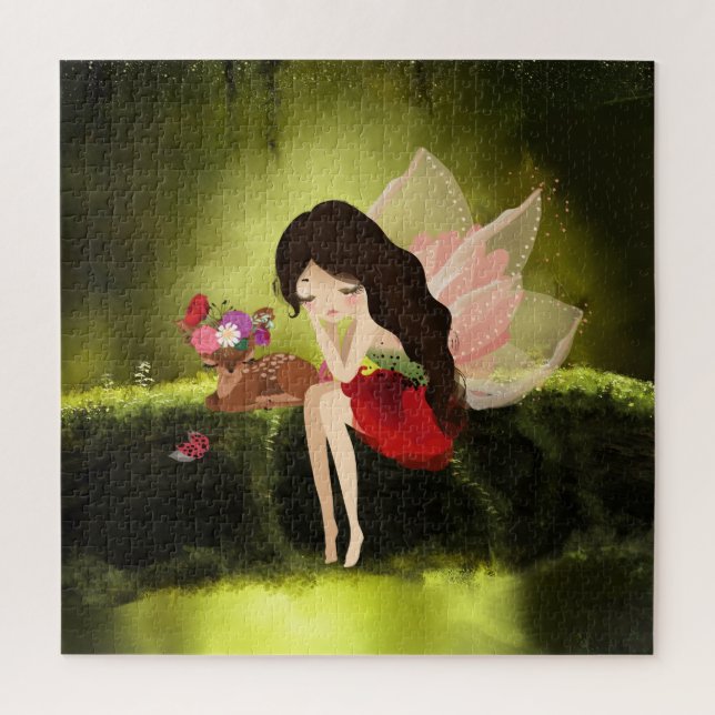 Quebra-cabeça Fada bonito E Floresta Encantada De Veado (Vertical)