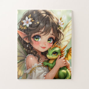 Quebra-cabeça Fada de anime fofa e dragão Chibi