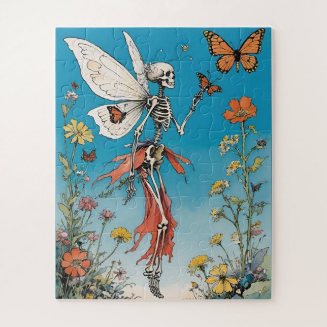Quebra-cabeça Fada de borboleta esquelética com flores selvagens (Vertical)