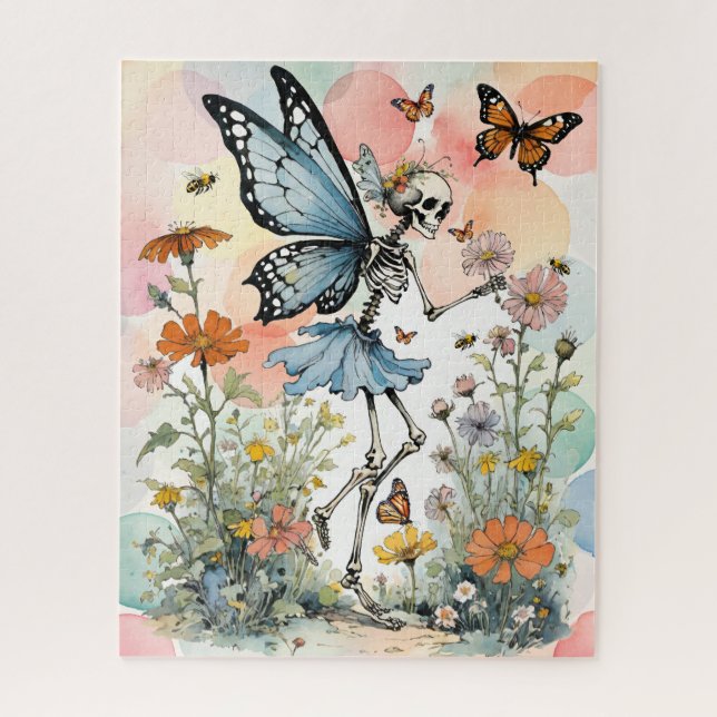 Quebra-cabeça Fada de borboleta esquelética com flores selvagens (Vertical)