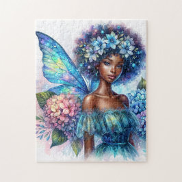Quebra-cabeça Fada de Pele Escura com Afro e Puzzle de Hortênsia
