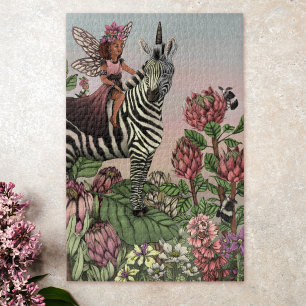 Quebra-cabeça Fada rosa-branca com arte plana zebra Unicórica