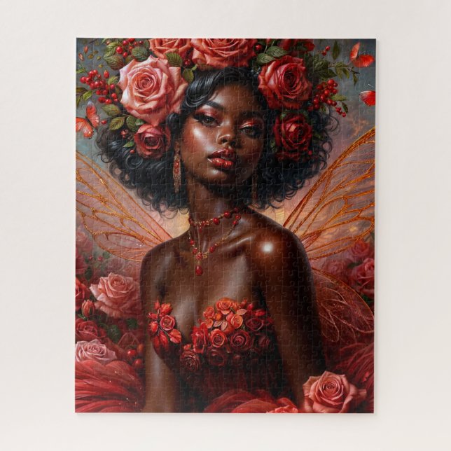 Quebra-cabeça Fada Rosa de Pele Escura Vermelha (Vertical)