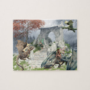 Quebra-cabeça Fadas e Bebês Dragões Paisagem Fantasia