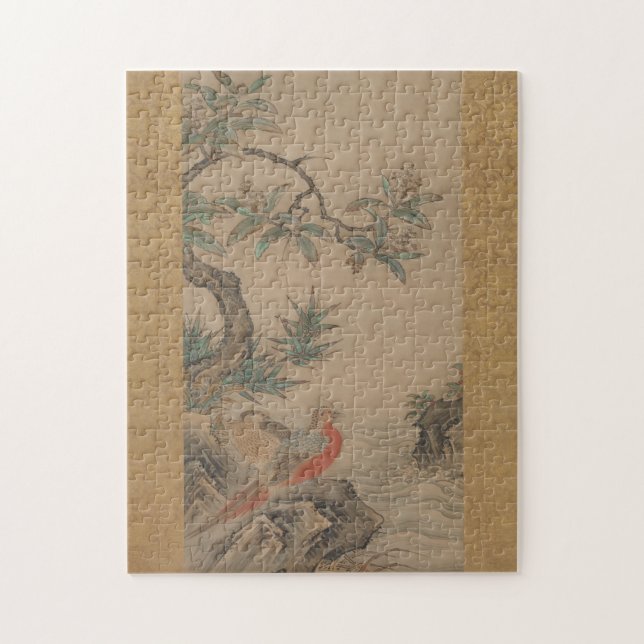 Quebra-cabeça Faisão entre Árvores: Flores das Quatro Estações (Vertical)