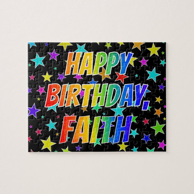 Quebra-cabeça "FAITH" Primeiro Nome, Diversão "FELIZ ANIVERSÁRIO (Horizontal)