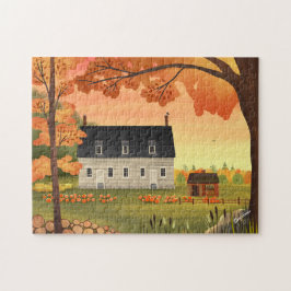 Quebra-cabeça Fall Farmhouse Autumn Pumpkin Patch