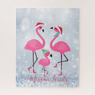 Quebra-cabeça Família Adorável Flamingos Santa Hat