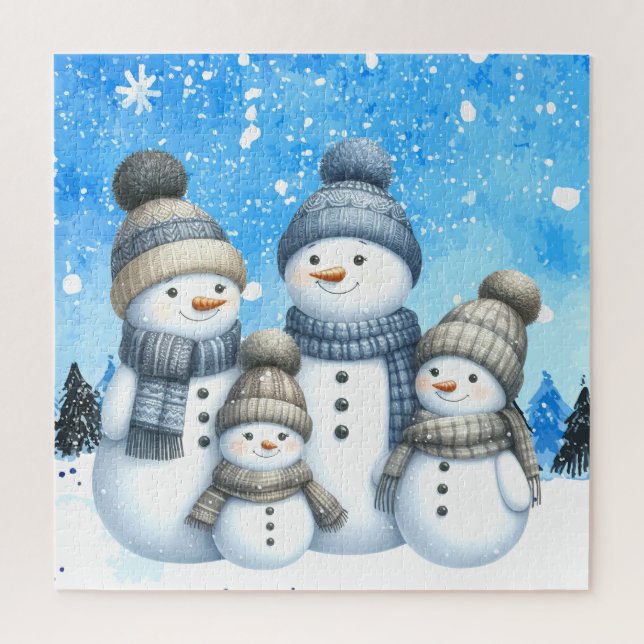 Quebra-cabeça Família bonitinha de neve na neve (Vertical)